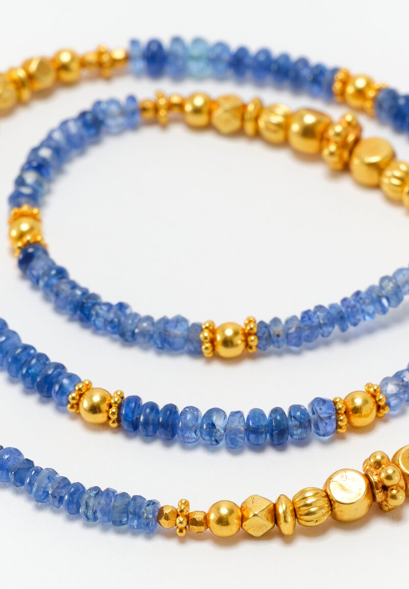 Greig Porter 18K Starburst Graduated Faceted Rounds & Polished Sapphire Beaded Necklace 20