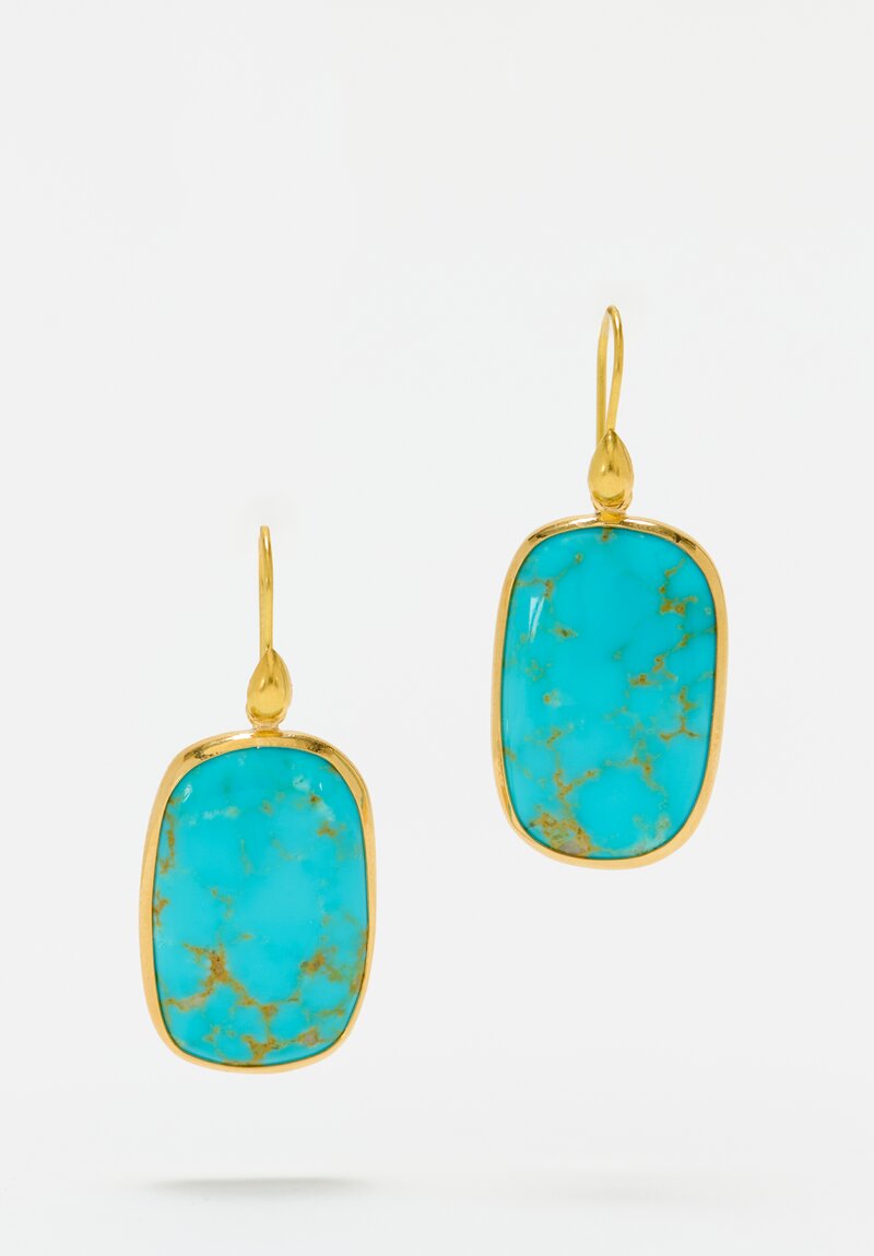 Greig Porter 18K & 22K Rounded Rectangle Kingman Turquoise Drop Earrings 1.5"
