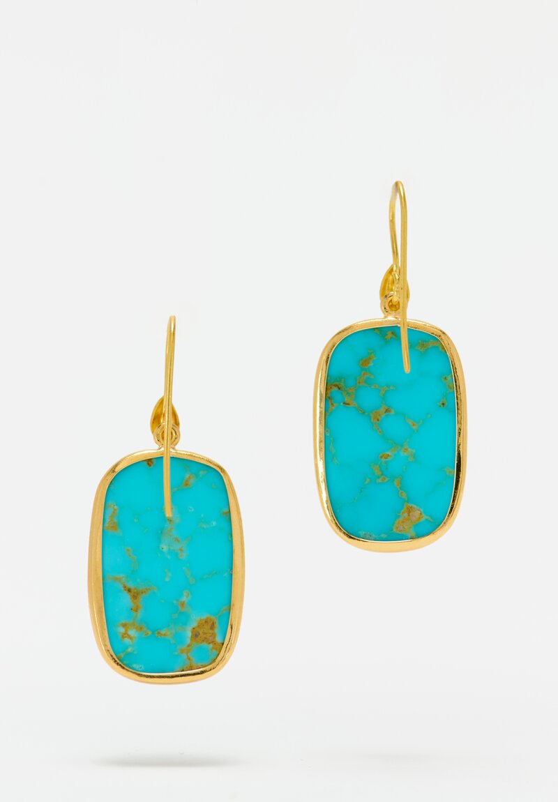 Greig Porter 18K & 22K Rounded Rectangle Kingman Turquoise Drop Earrings 1.5"