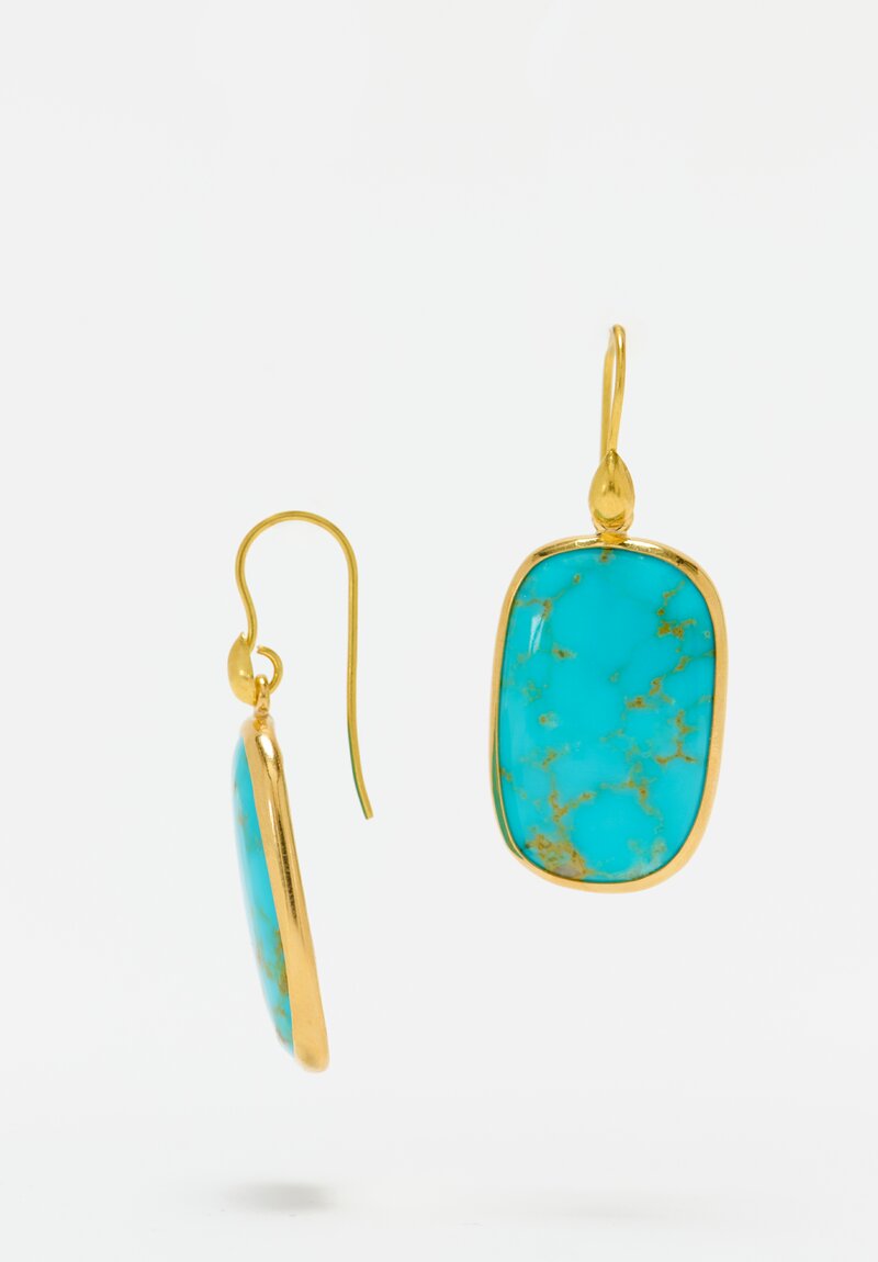 Greig Porter 18K & 22K Rounded Rectangle Kingman Turquoise Drop Earrings 1.5"