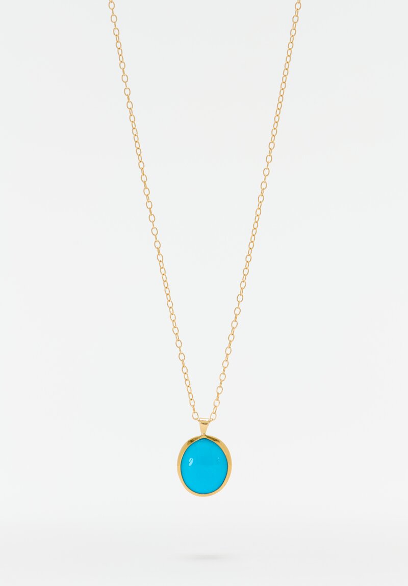 Greig Porter 18K & 22K Sleeping Beauty Turquoise Round Cabochon Pendant Necklace 20.5"