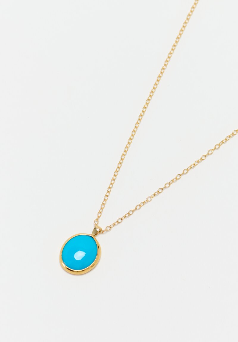 Greig Porter 18K & 22K Sleeping Beauty Turquoise Round Cabochon Pendant Necklace 20.5"