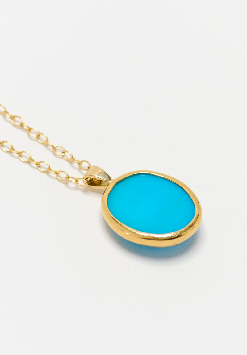 Greig Porter 18K & 22K Sleeping Beauty Turquoise Round Cabochon Pendant Necklace 20.5"