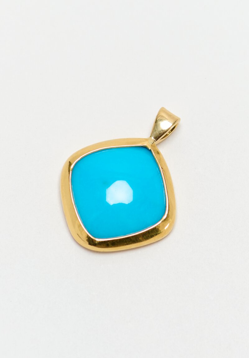 Greig Porter 18K Diamond-Shaped Sleeping Beauty Turquoise Cabochon Pendant 0.75"