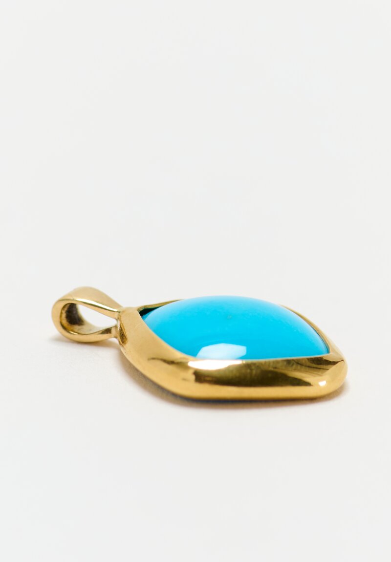 Greig Porter 18K Diamond-Shaped Sleeping Beauty Turquoise Cabochon Pendant 0.75"