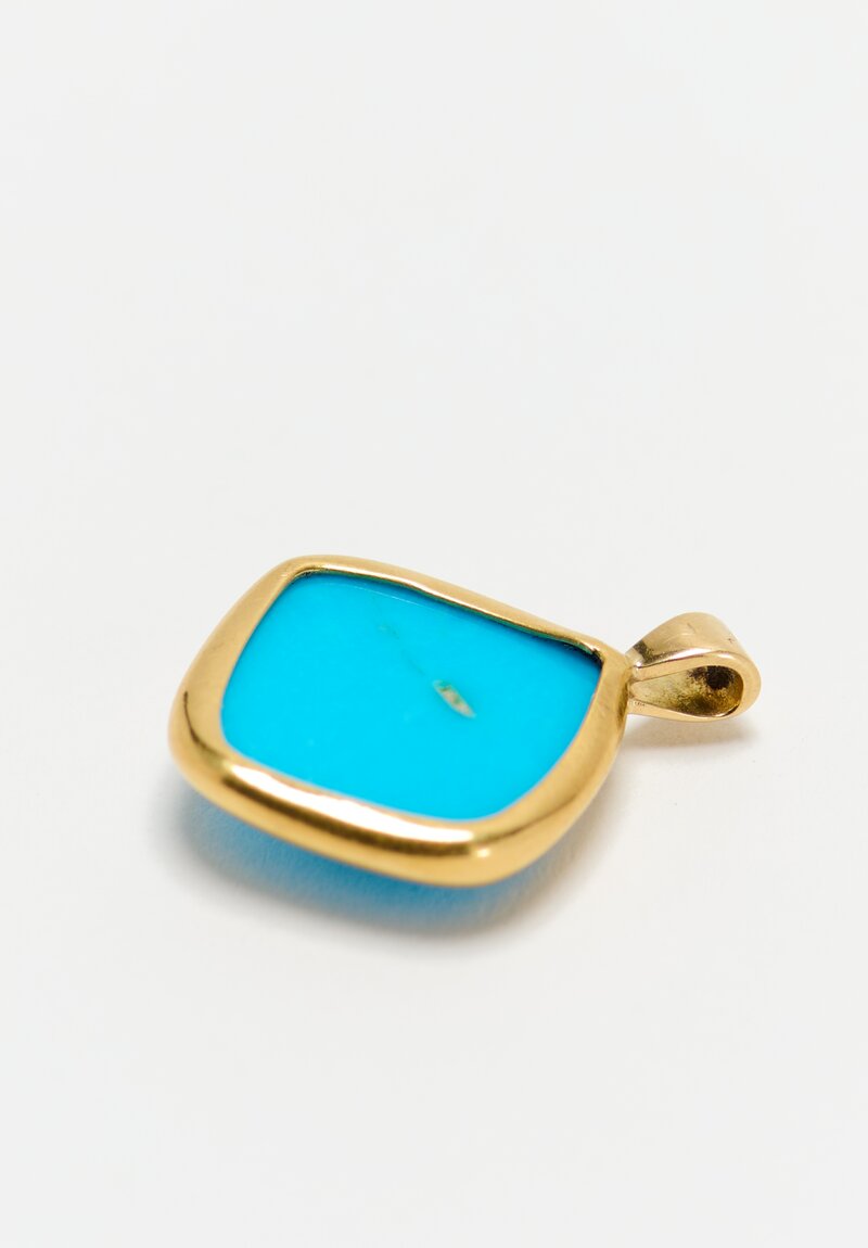 Greig Porter 18K Diamond-Shaped Sleeping Beauty Turquoise Cabochon Pendant 0.75"