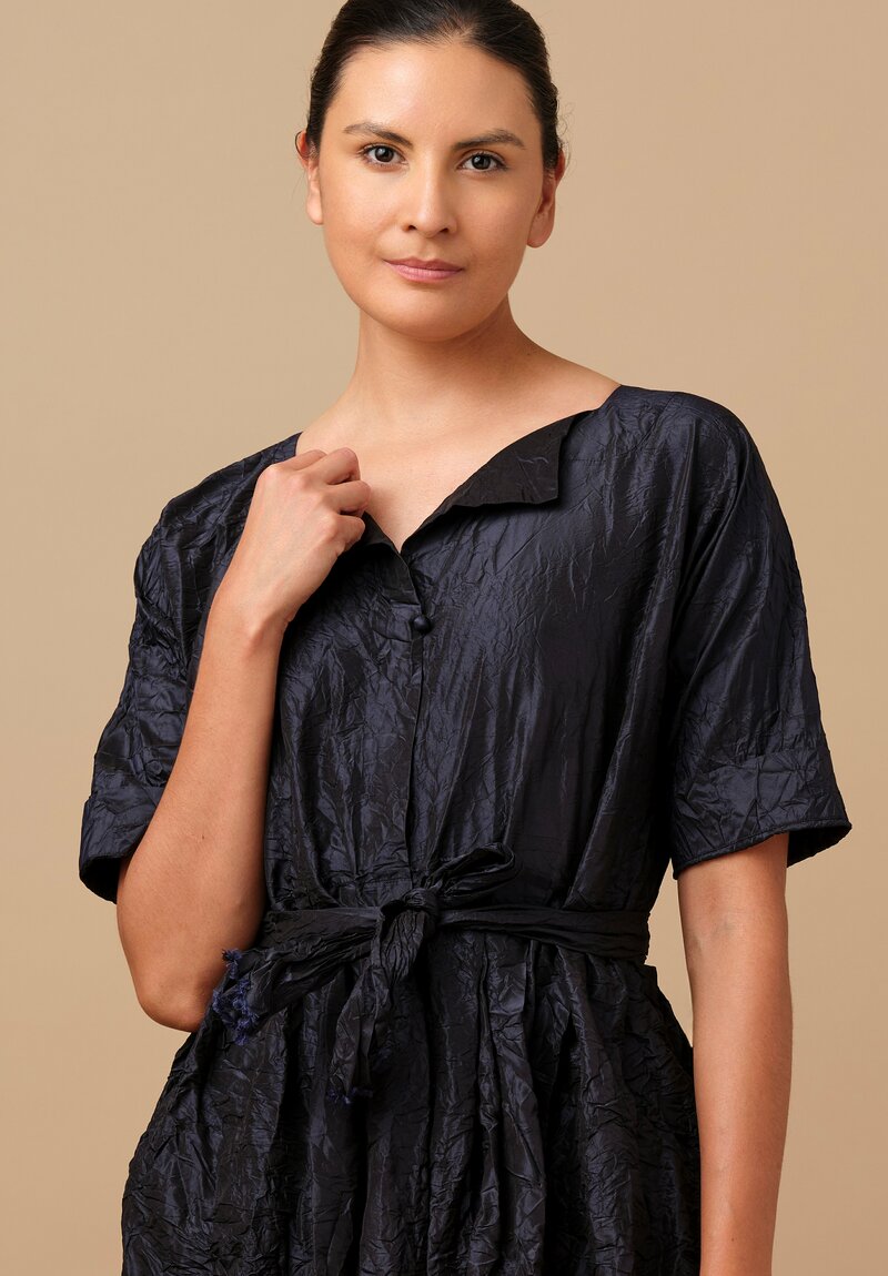 Daniela Gregis Washed Silk Spezia Operaio Dress in Navy Blue