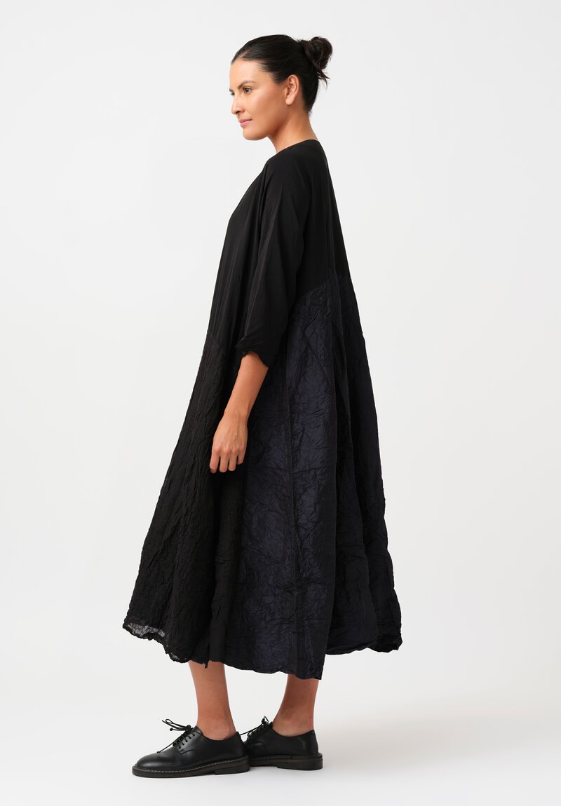 Daniela Gregis Washed Silk & Linen Quattro Teli Reversible Dress in Nero Black & Navy Blue