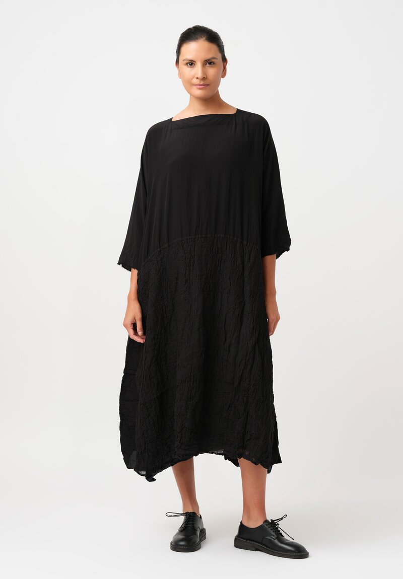 Daniela Gregis Washed Silk & Linen Quattro Teli Reversible Dress in Nero Black & Navy Blue