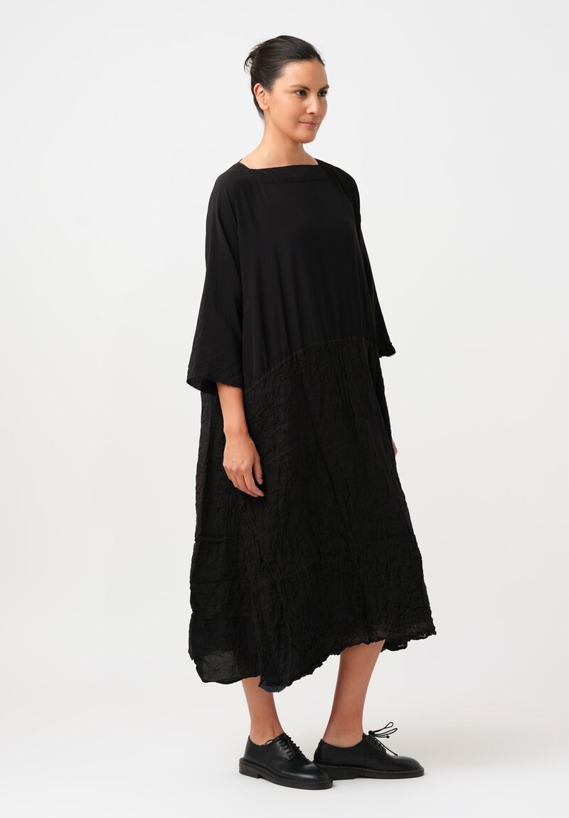 Daniela Gregis Washed Silk & Linen Quattro Teli Reversible Dress in Nero Black & Navy Blue