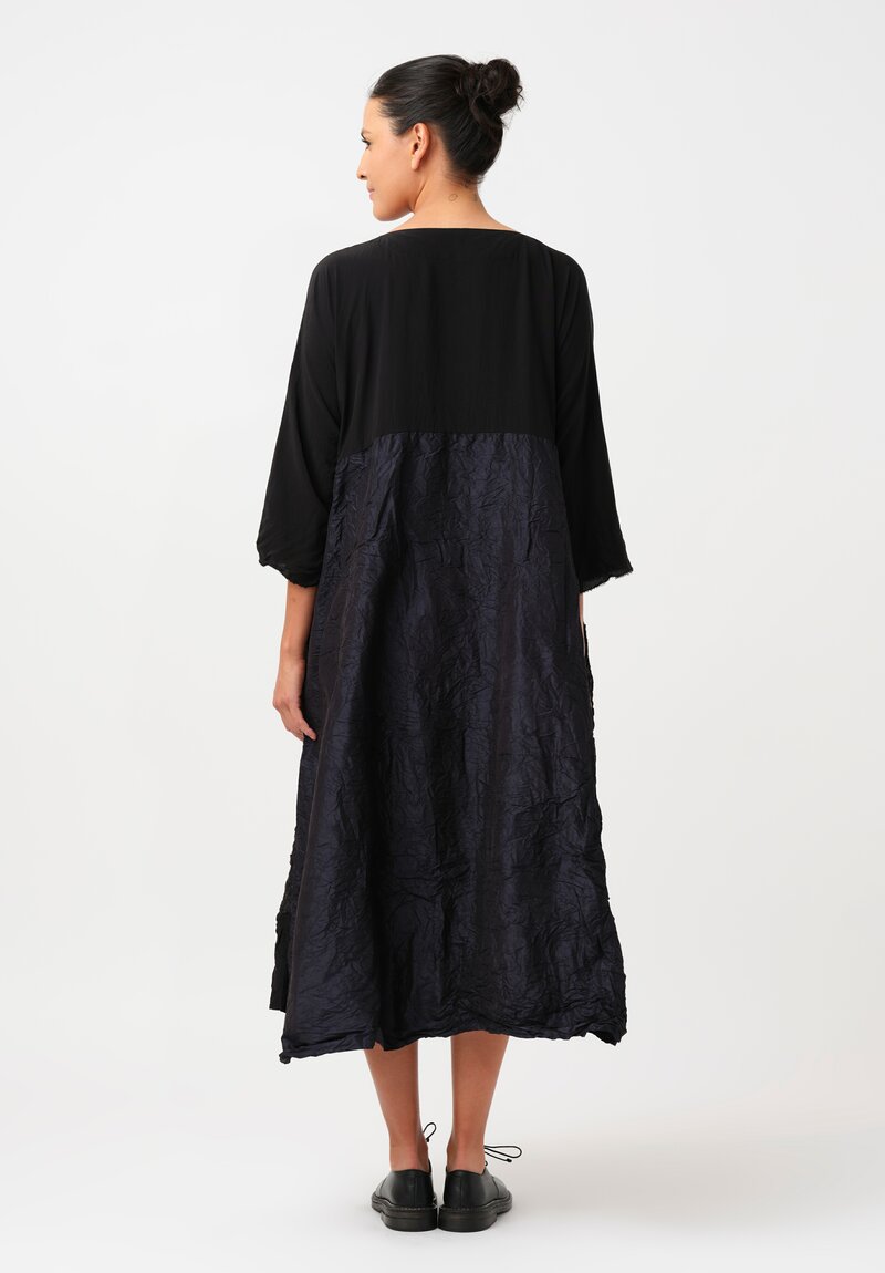Daniela Gregis Washed Silk & Linen Quattro Teli Reversible Dress in Nero Black & Navy Blue