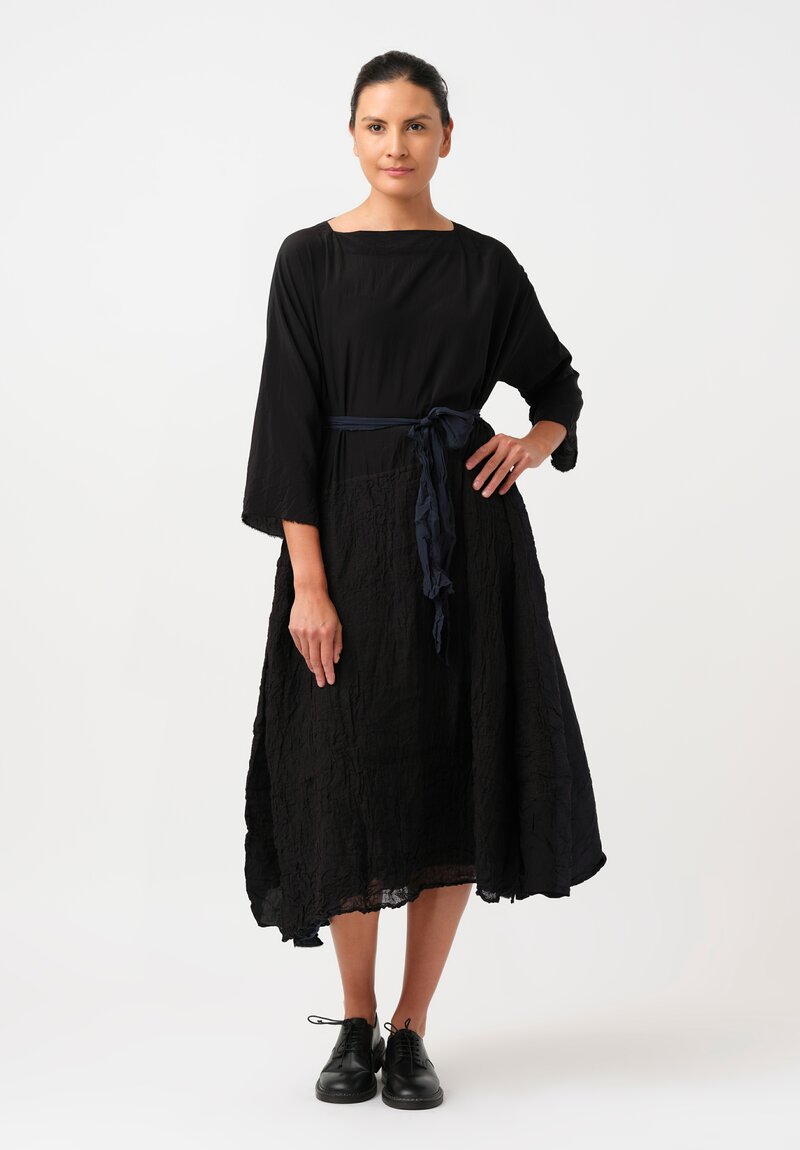 Daniela Gregis Washed Silk & Linen Quattro Teli Reversible Dress in Nero Black & Navy Blue