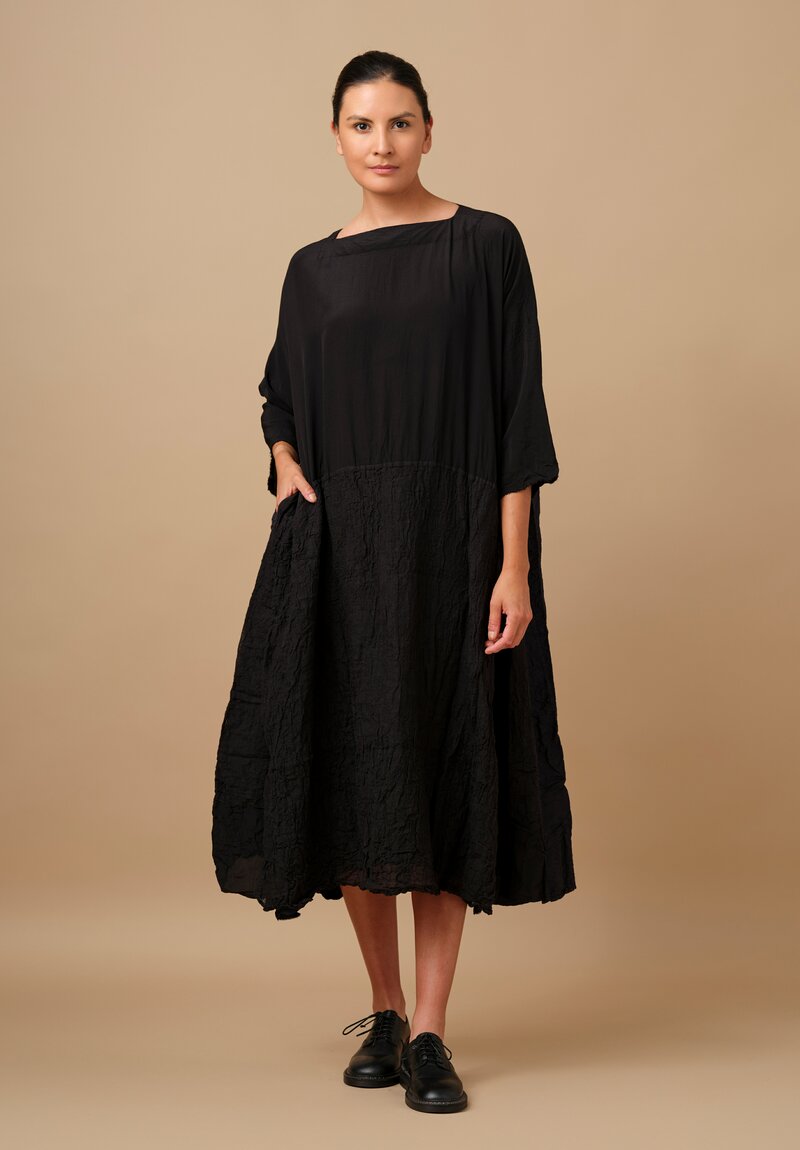 Daniela Gregis Washed Silk & Linen Quattro Teli Reversible Dress in Nero Black & Navy Blue