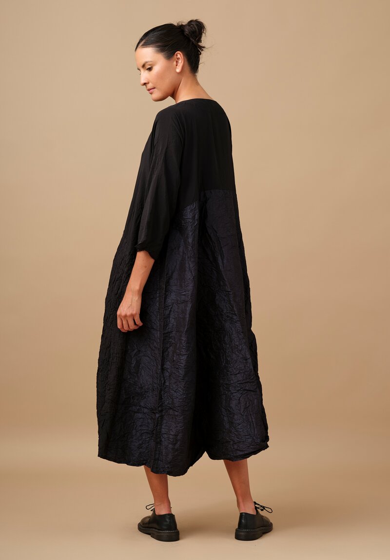 Daniela Gregis Washed Silk & Linen Quattro Teli Reversible Dress in Nero Black & Navy Blue