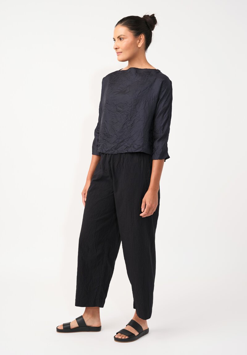 Daniela Gregis Washed Silk Cropped Lunedi Top in Navy Blue