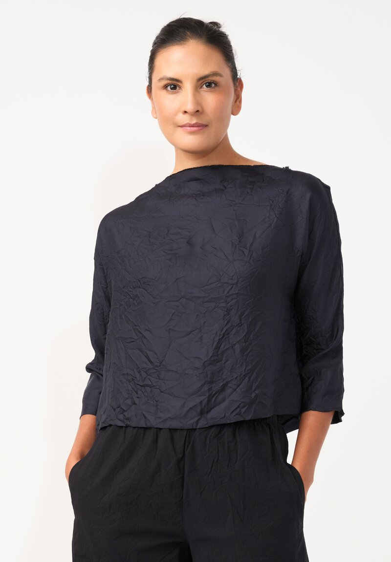 Daniela Gregis Washed Silk Cropped Lunedi Top in Navy Blue