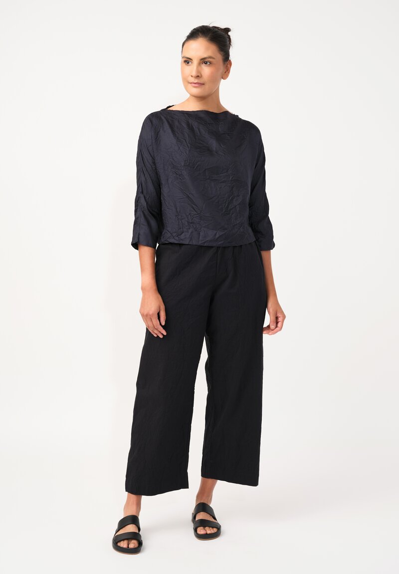 Daniela Gregis Washed Silk Cropped Lunedi Top in Navy Blue