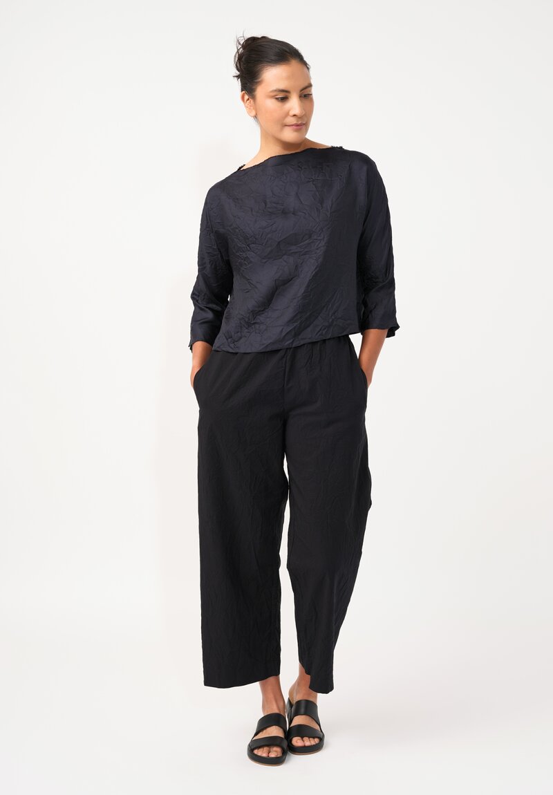 Daniela Gregis Washed Silk Cropped Lunedi Top in Navy Blue