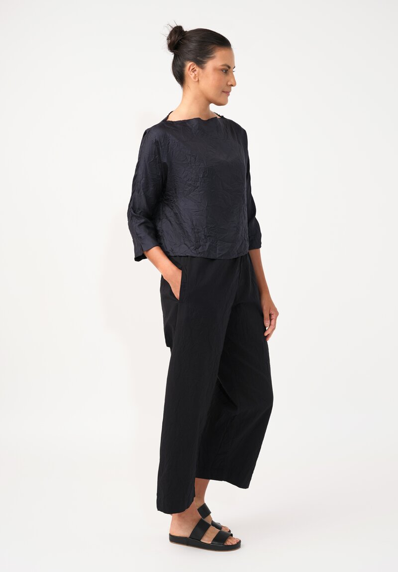 Daniela Gregis Washed Silk Cropped Lunedi Top in Navy Blue