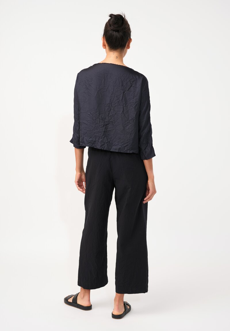Daniela Gregis Washed Silk Cropped Lunedi Top in Navy Blue
