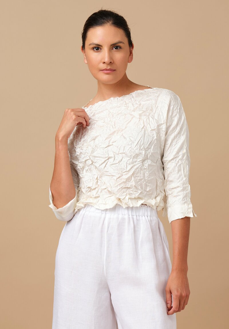 Daniela Gregis Washed Silk Cropped Lunedi Top in Panna Cream