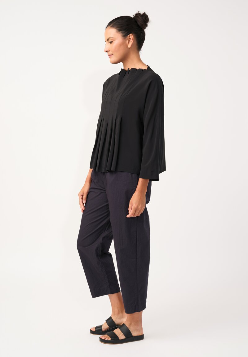 Daniela Gregis Silk Rondine Pleated Top in Jet Black