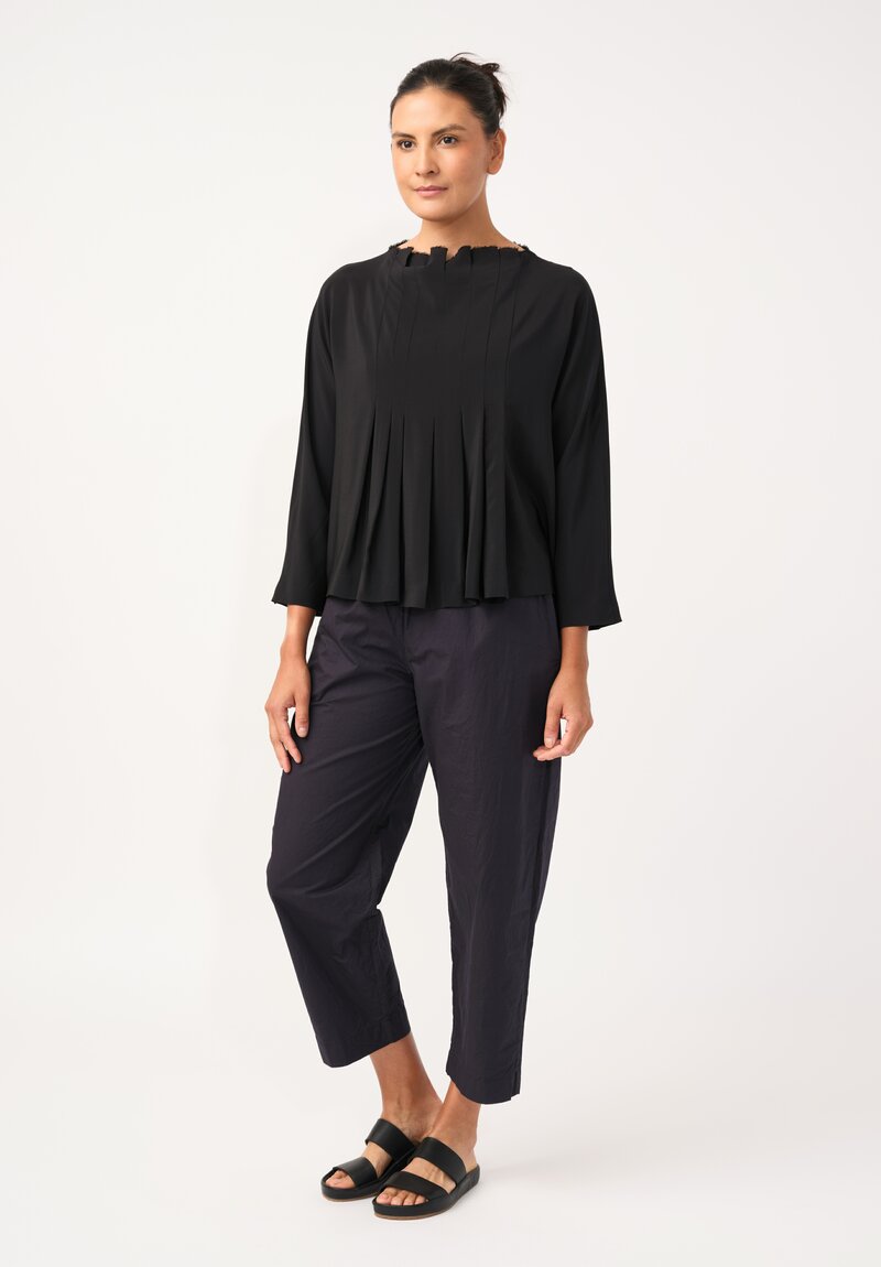 Daniela Gregis Silk Rondine Pleated Top in Jet Black