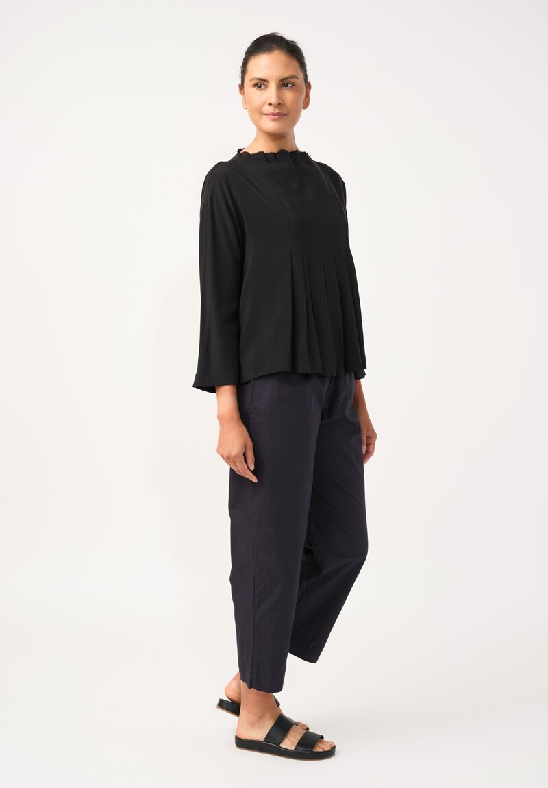 Daniela Gregis Silk Rondine Pleated Top in Jet Black