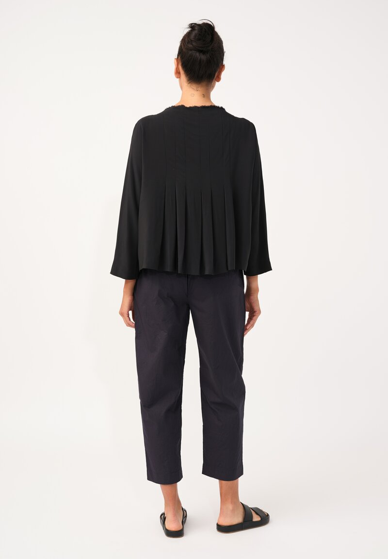Daniela Gregis Silk Rondine Pleated Top in Jet Black
