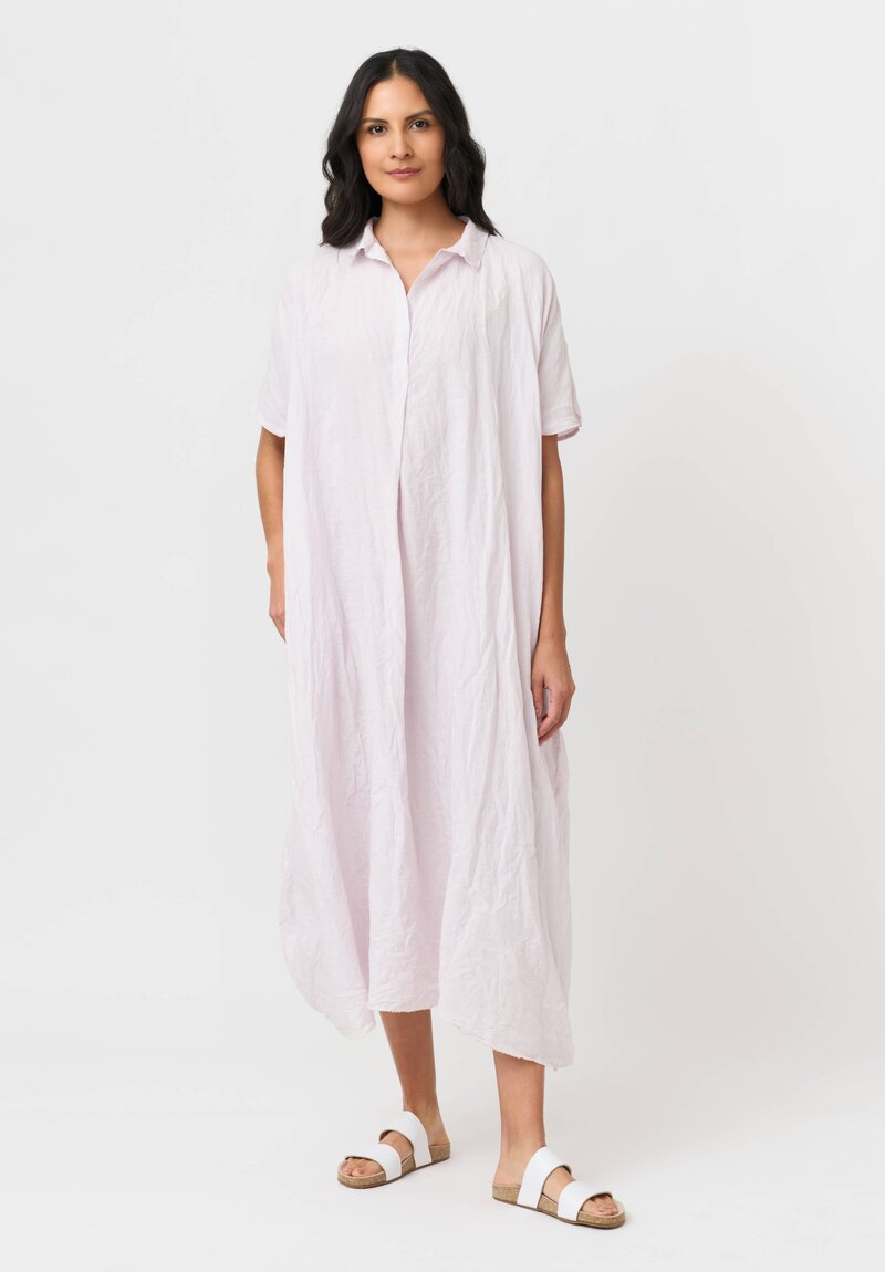 Daniela Gregis Solid Washed Linen Manichina Dress in Ice Pink
