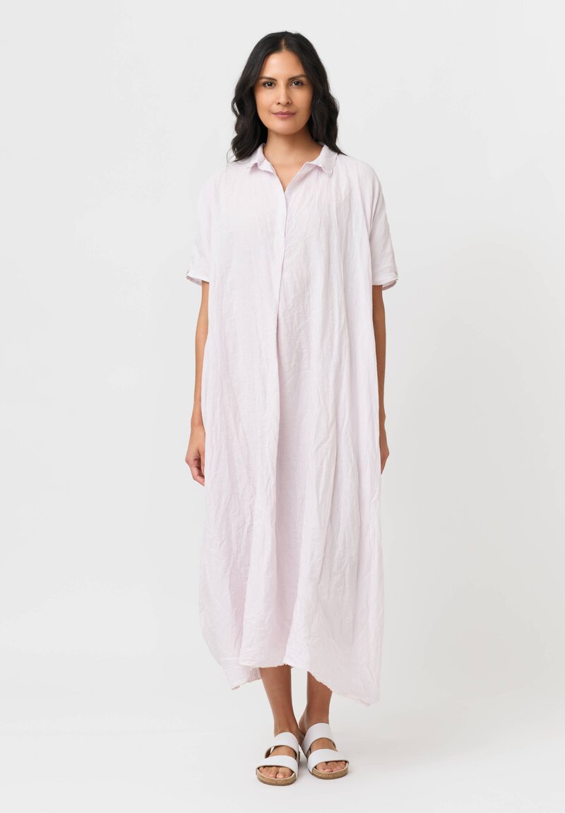 Daniela Gregis Solid Washed Linen Manichina Dress in Ice Pink