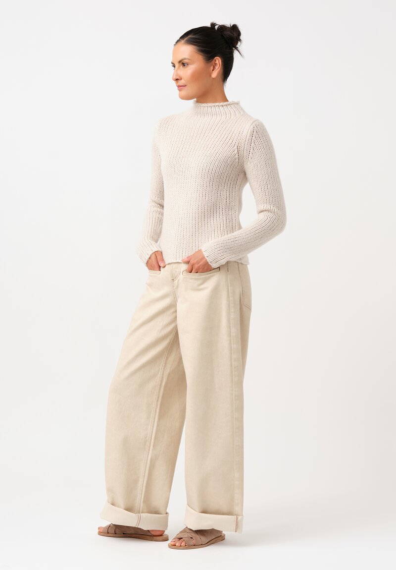 Iris Von Arnim Cashmere & Silk Hand-Knit Jean Mock Turtleneck in Alabaster White