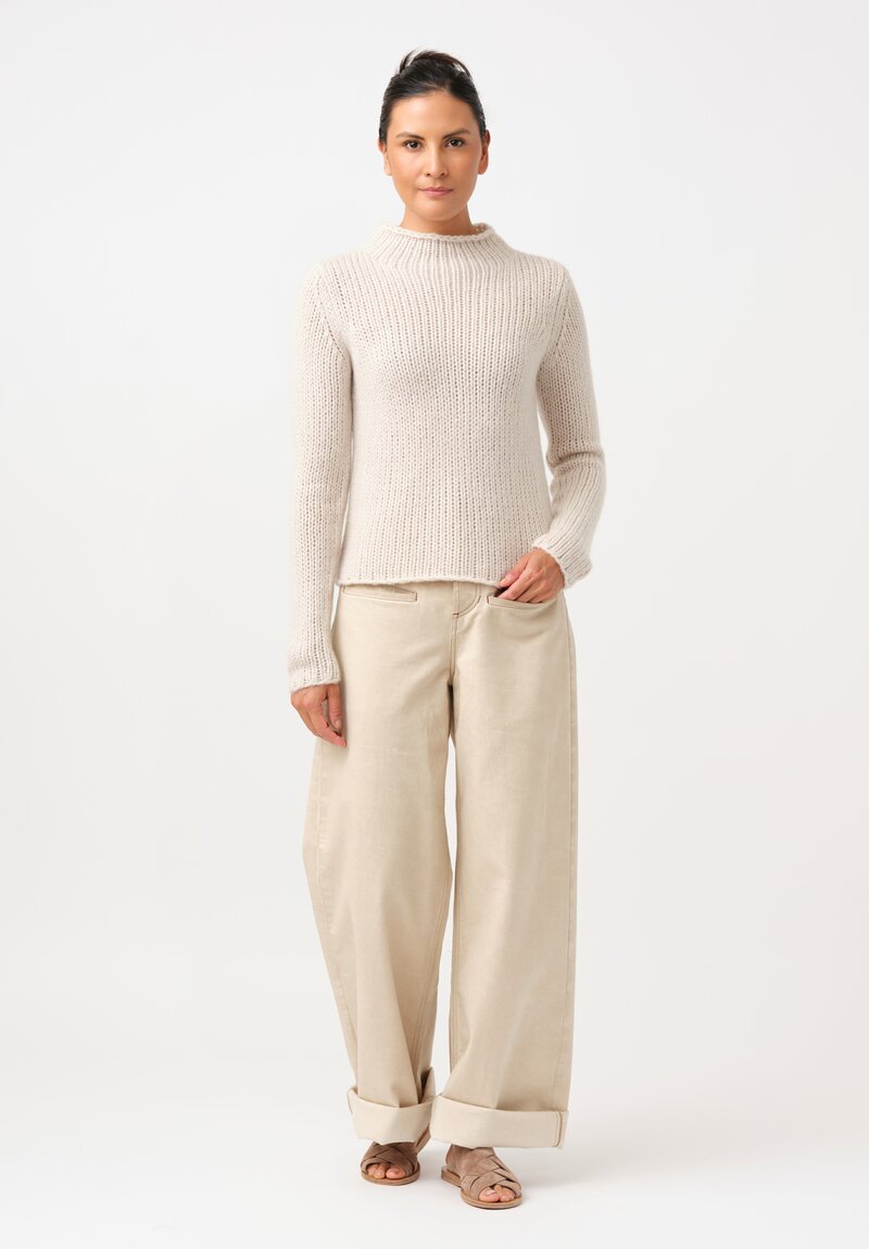 Iris Von Arnim Cashmere & Silk Hand-Knit Jean Mock Turtleneck in Alabaster White