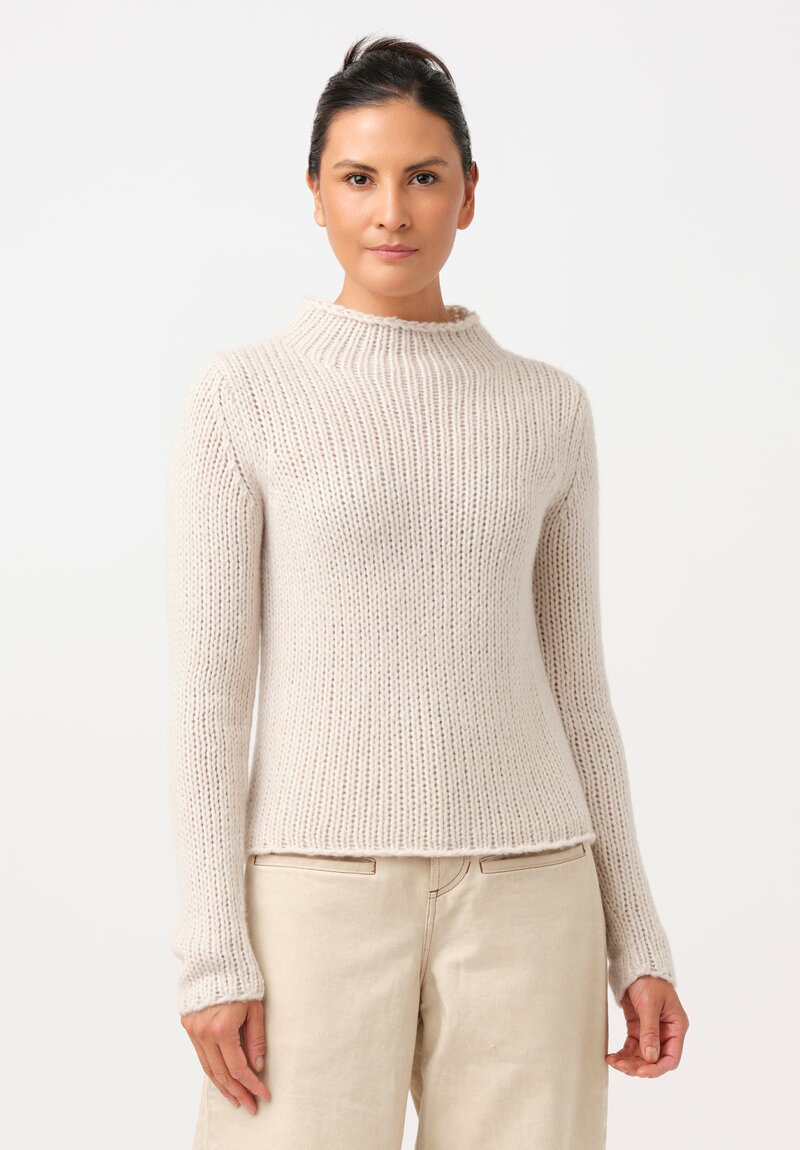 Iris Von Arnim Cashmere & Silk Hand-Knit Jean Mock Turtleneck in Alabaster White