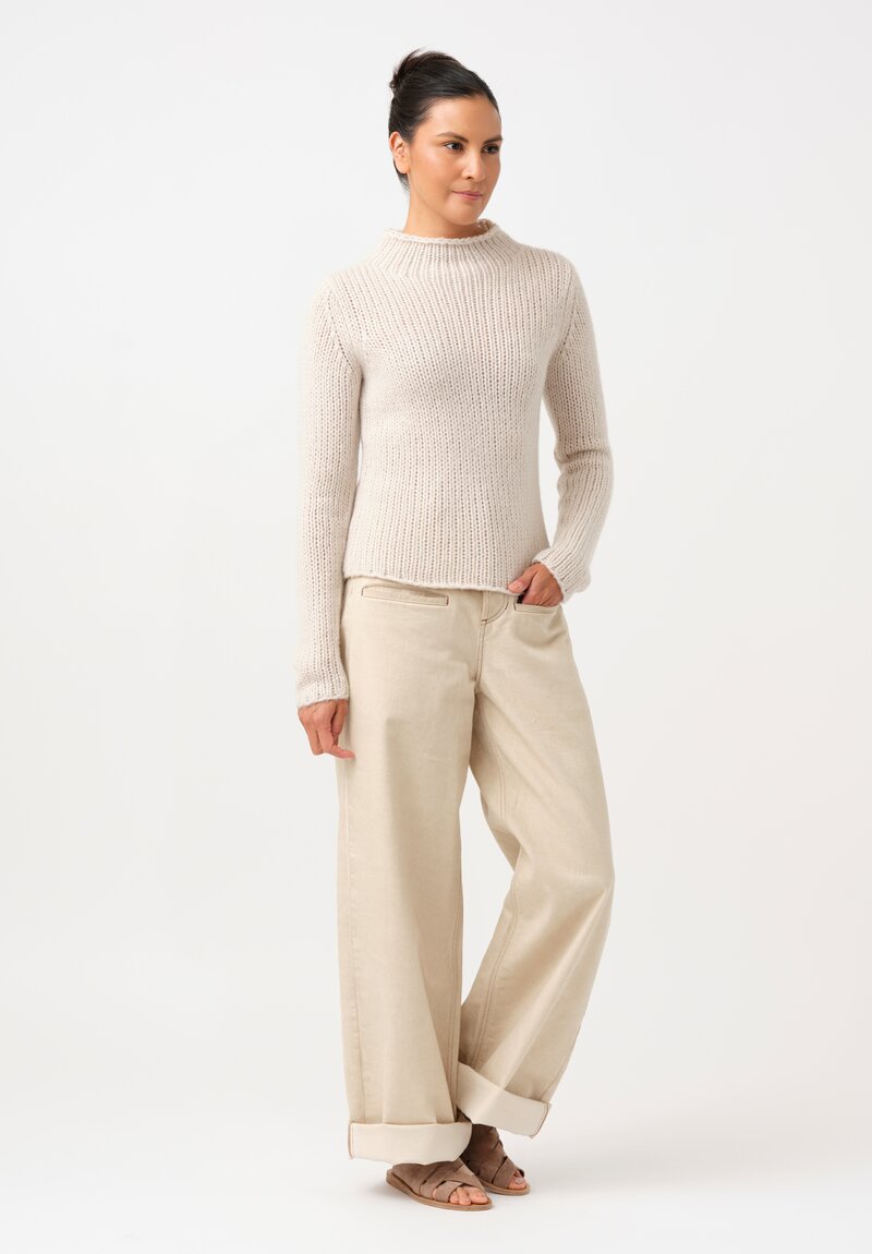 Iris Von Arnim Cashmere & Silk Hand-Knit Jean Mock Turtleneck in Alabaster White