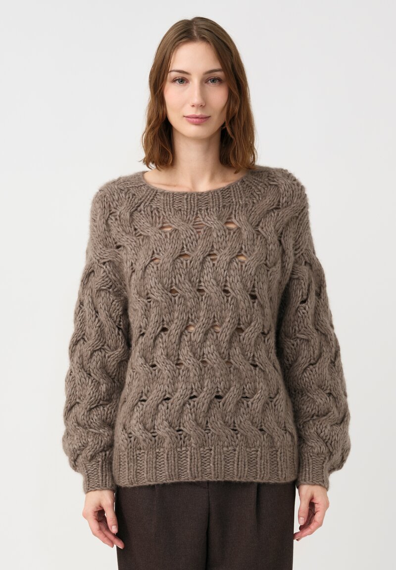 Iris Von Arnim Cashmere & Silk Hand-Knit Hedi Sweater in Taupe Brown