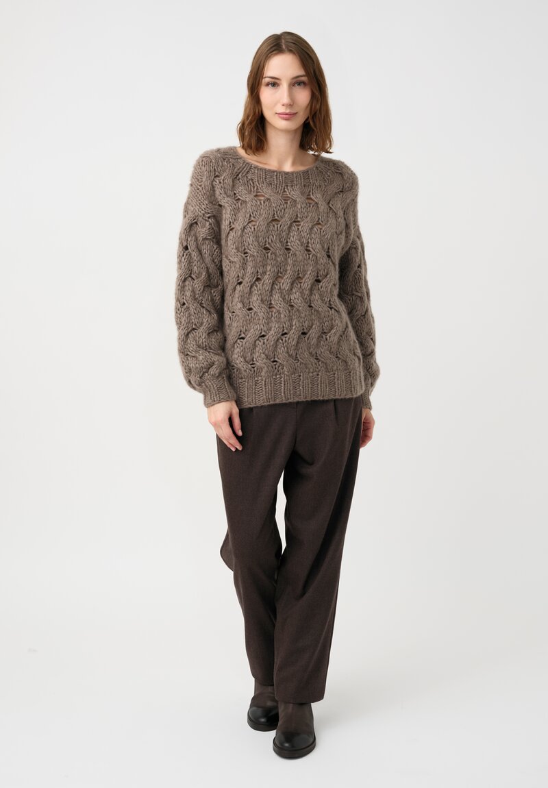 Iris Von Arnim Cashmere & Silk Hand-Knit Hedi Sweater in Taupe Brown