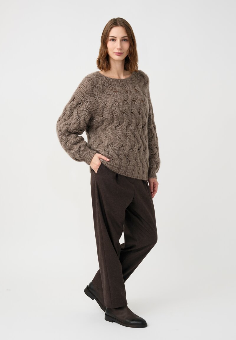 Iris Von Arnim Cashmere & Silk Hand-Knit Hedi Sweater in Taupe Brown