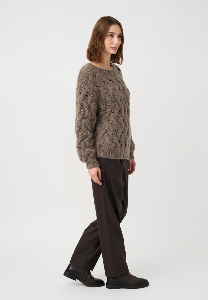Iris Von Arnim Cashmere & Silk Hand-Knit Hedi Sweater in Taupe Brown