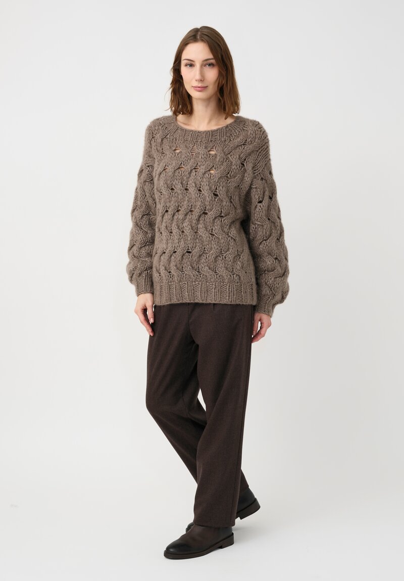 Iris Von Arnim Cashmere & Silk Hand-Knit Hedi Sweater in Taupe Brown