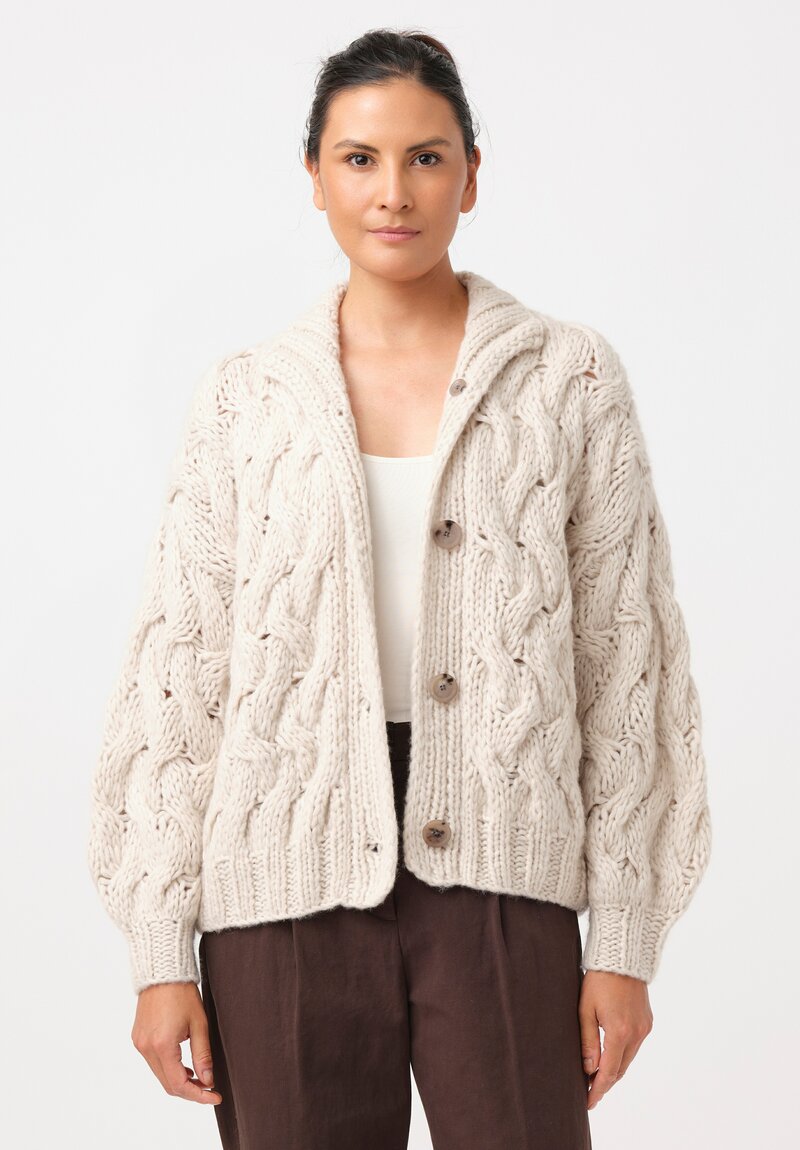 Iris Von Arnim Handknit Cashmere Silk Helin Cardigan in Alabaster White