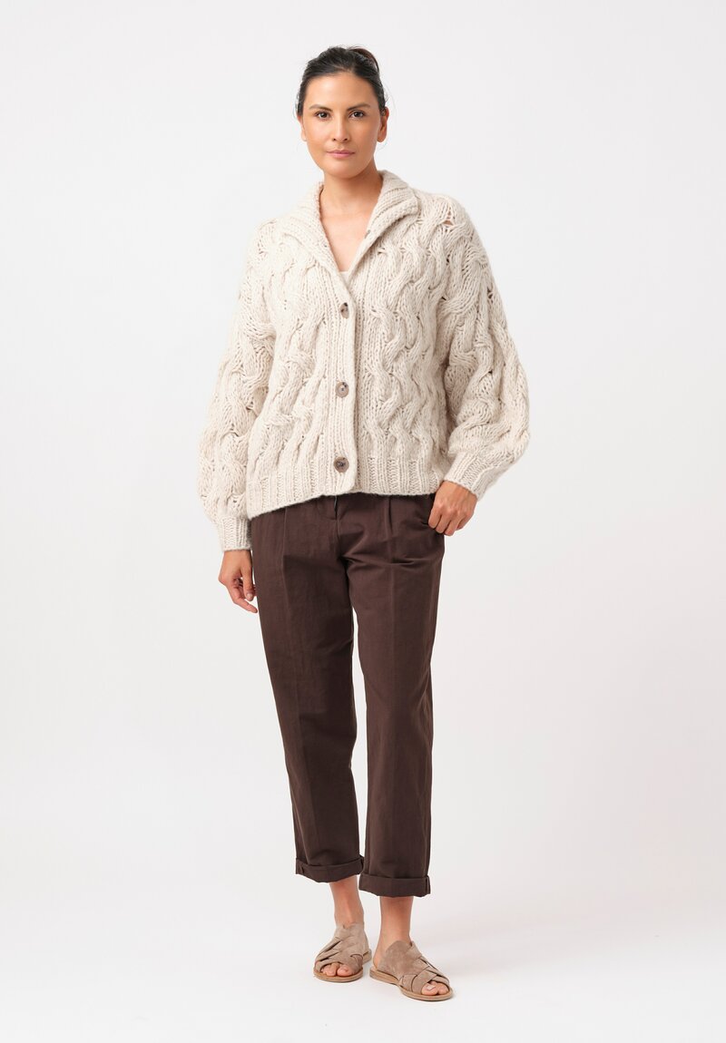 Iris Von Arnim Handknit Cashmere Silk Helin Cardigan in Alabaster White