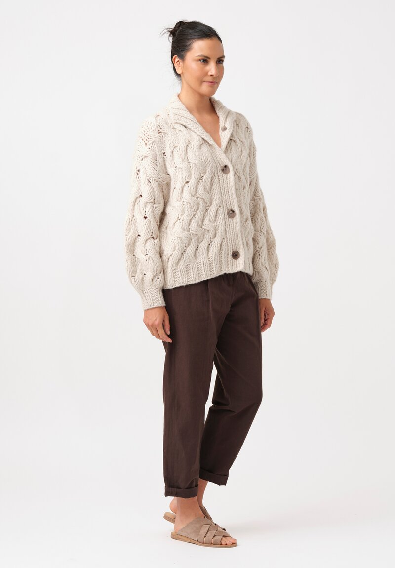 Iris Von Arnim Handknit Cashmere Silk Helin Cardigan in Alabaster White