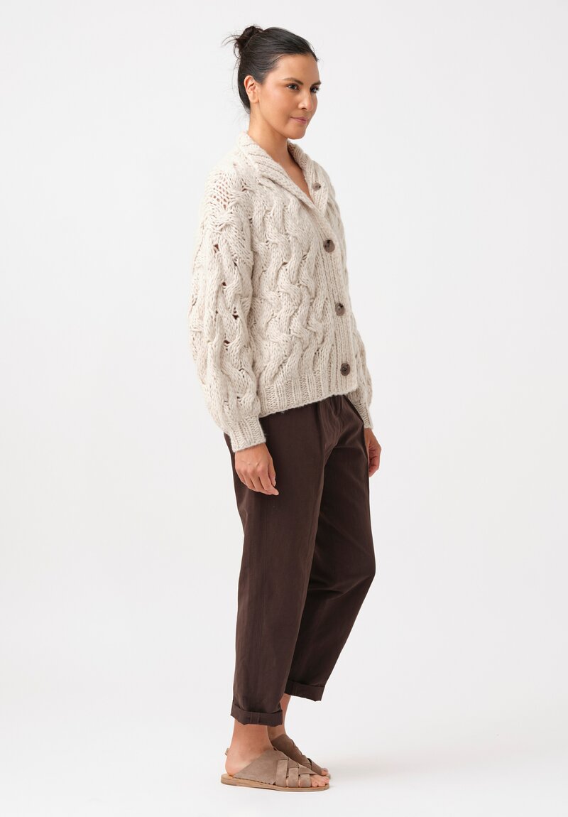 Iris Von Arnim Handknit Cashmere Silk Helin Cardigan in Alabaster White