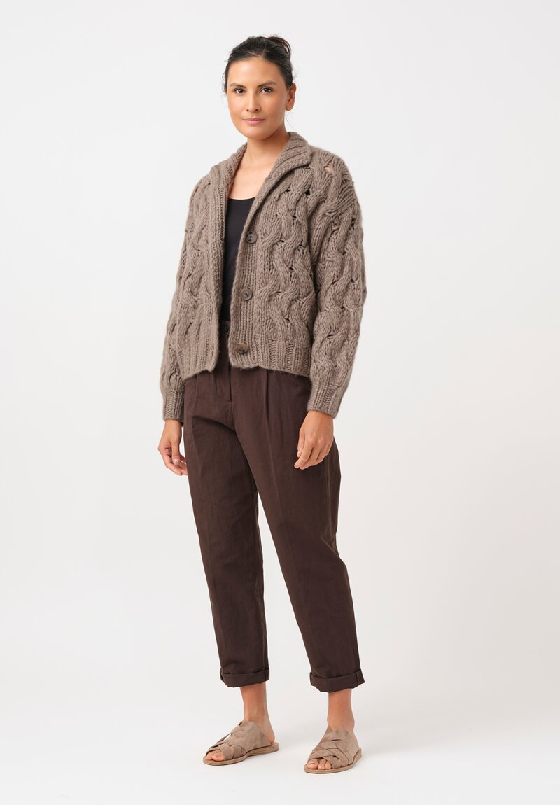 Iris Von Arnim Cashmere & Silk Hand-Knit Helin Cardigan in Taupe Brown
