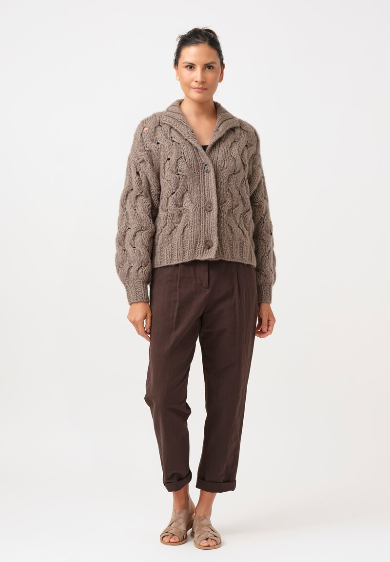 Iris Von Arnim Cashmere & Silk Hand-Knit Helin Cardigan in Taupe Brown