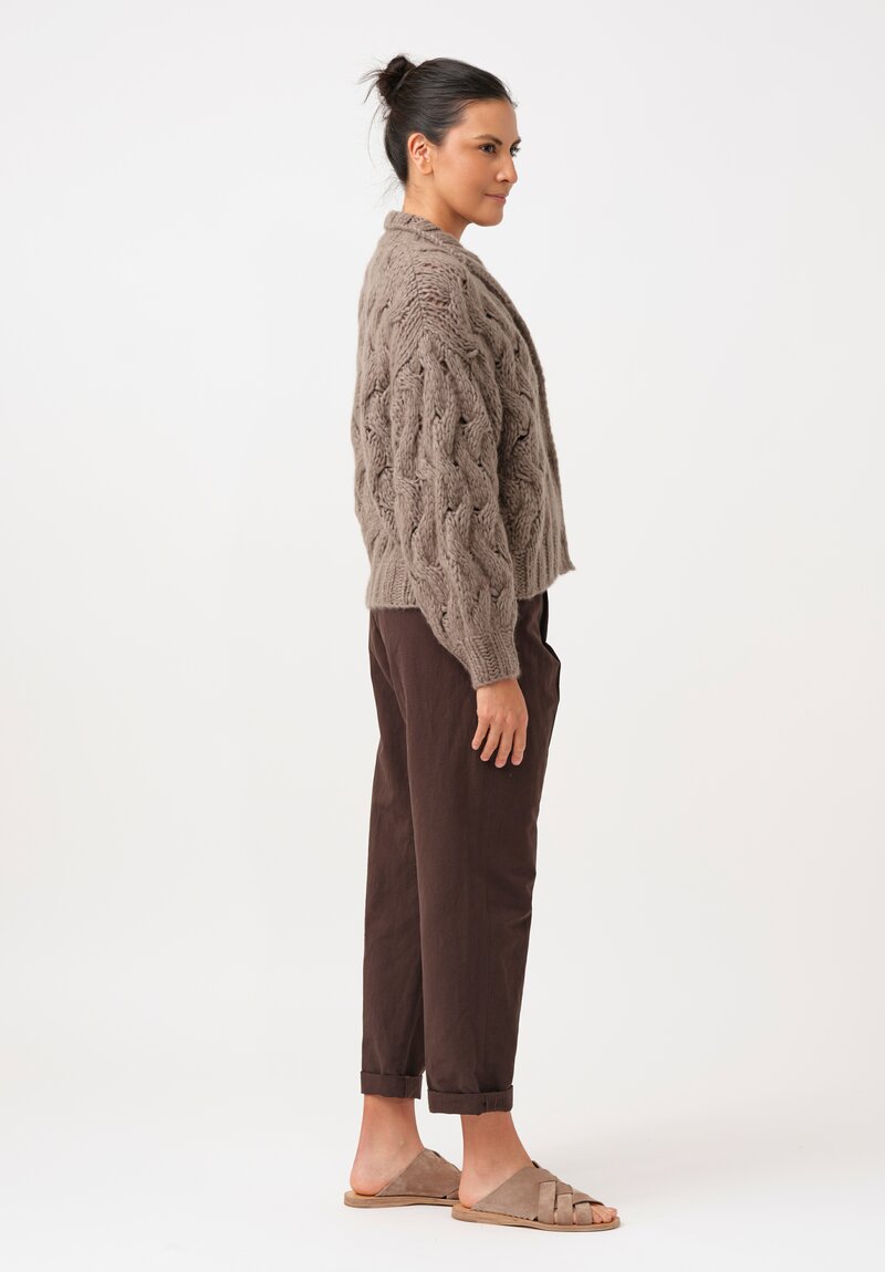 Iris Von Arnim Cashmere & Silk Hand-Knit Helin Cardigan in Taupe Brown