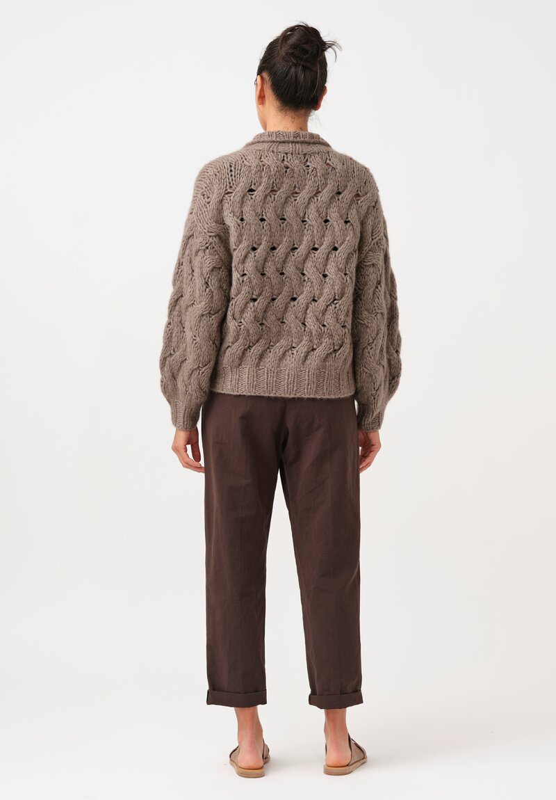 Iris Von Arnim Cashmere & Silk Hand-Knit Helin Cardigan in Taupe Brown