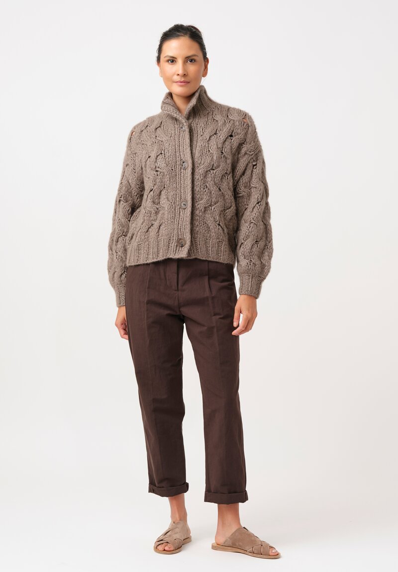 Iris Von Arnim Cashmere & Silk Hand-Knit Helin Cardigan in Taupe Brown