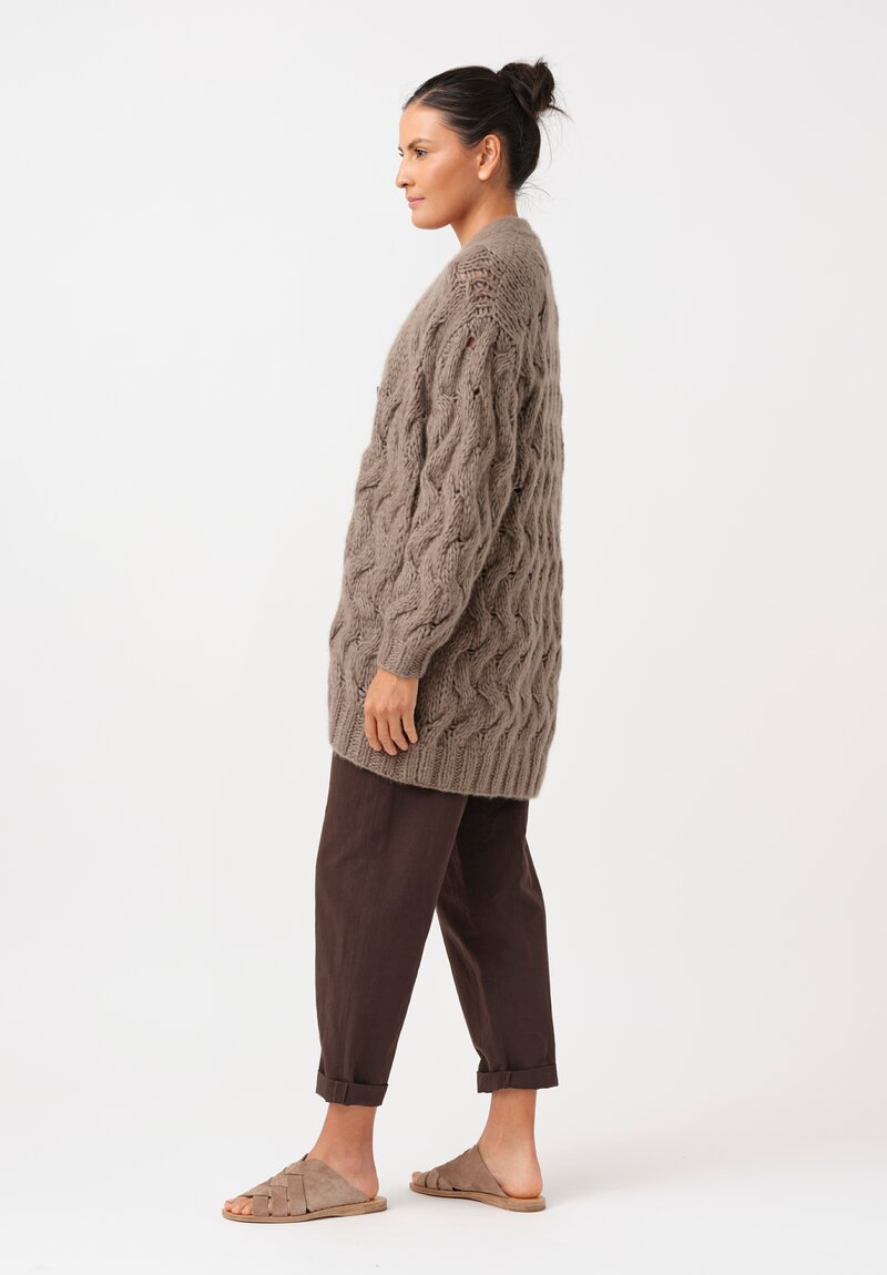 Iris Von Arnim Cashmere & Silk Hand-Knit Helge Cardigan Coat in Taupe Brown